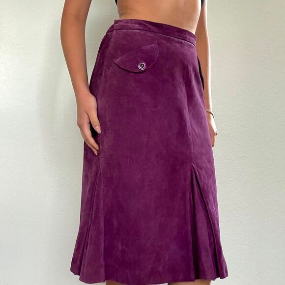 Early 2000s deep purple genuine suede midi skirt - Picture 3 of 7